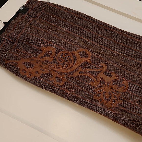 Wool pencil skirt with leather design size 2 - Picture 2 of 5